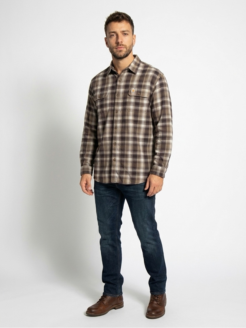Carhartt Men's Brown Plaid Button-Front Shirt